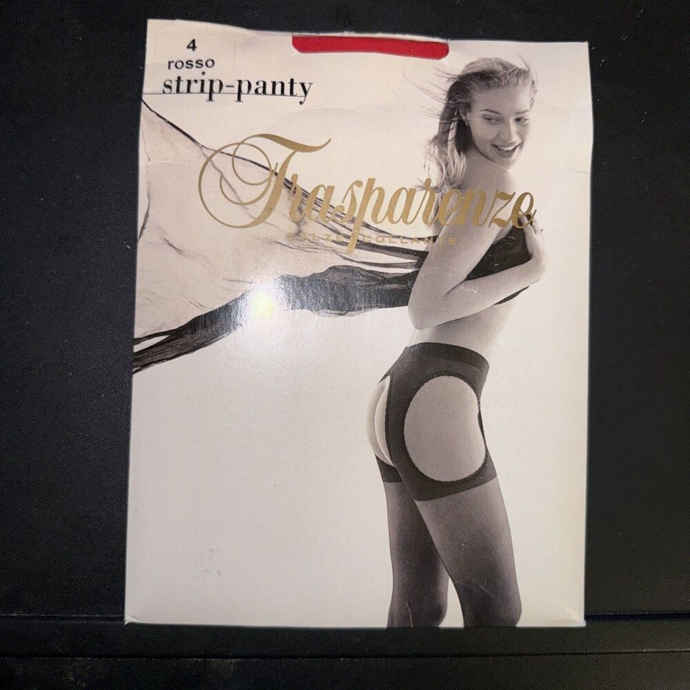 Trasparenze Strip Panty  Mock Suspender Belt Pantyhose XL Red Made in Italy